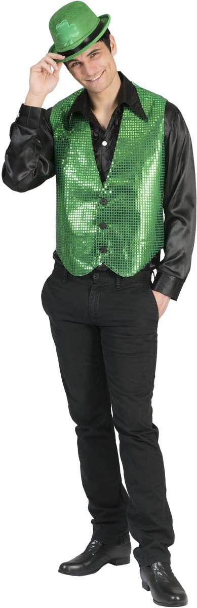 Landen Thema Kostuum | St Patrick Groen Glittervest Man | Maat 48-50 | Carnaval kostuum | Verkleedkleding